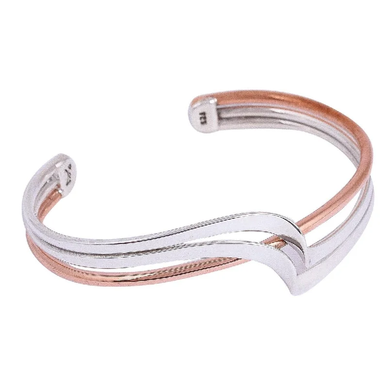 minimalist gold bracelet for daily wear -NOVICA Copper Stream, Sterling silver and copper cuff bracelet