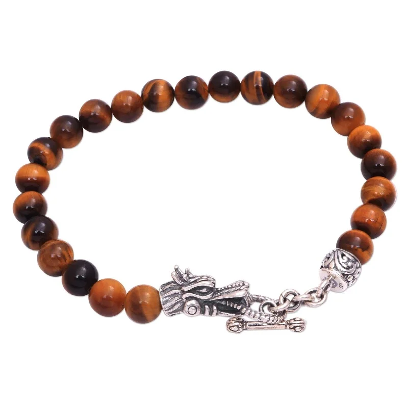 gemstone bracelet for women -NOVICA Dragon Pride in Brown, Men's tiger's eye beaded bracelet