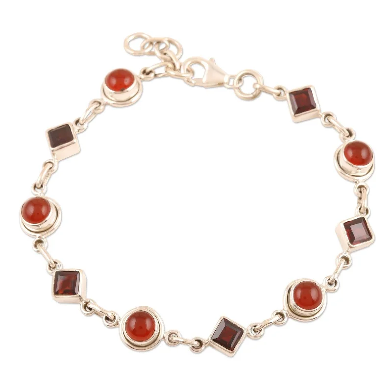 custom engraved bracelet for couples -NOVICA Radiant Geometry, Garnet and carnelian link bracelet