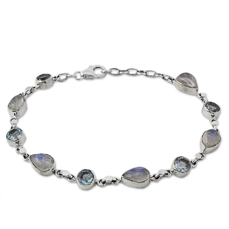 zodiac constellation bracelet for women -NOVICA Rainbow Moonstone and Blue Topaz Link Bracelet, 'Misty Sky' (India) - 7'6" x 9'6"