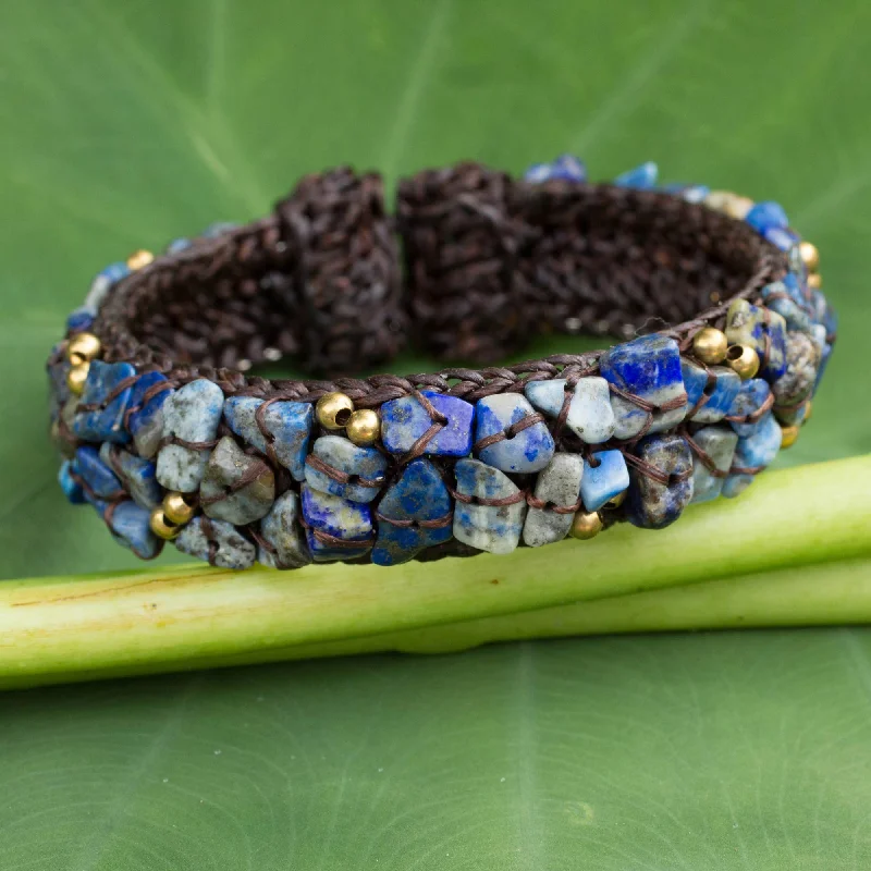 chic layered bracelet for women -Ocean Day Lapis Lazuli Woven Cuff Bracelet