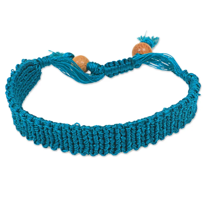 cubic zirconia bracelet for women -Rich Turquoise Wood Wristband Bracelet