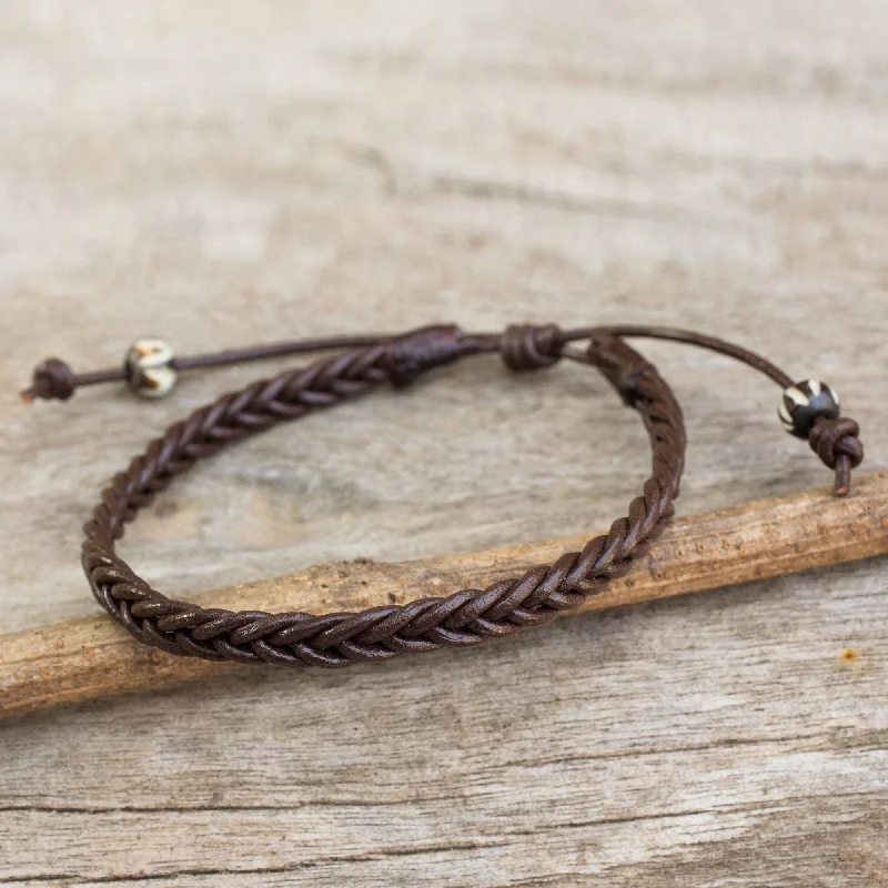 boho style bracelet for women -Single Brown Braided Adjustable Men's Bracelet