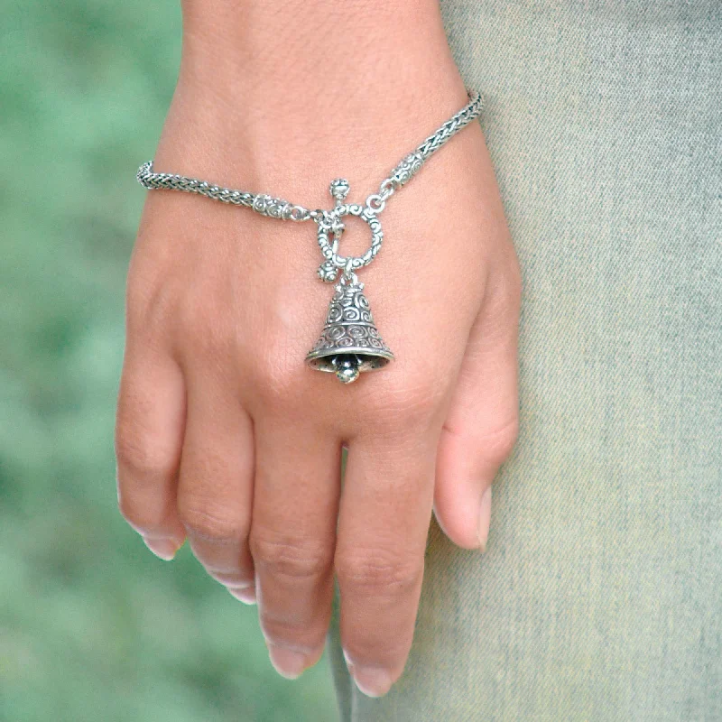 boho style bracelet for women -Sound of a Bell Silver Chain Bracelet with Charm