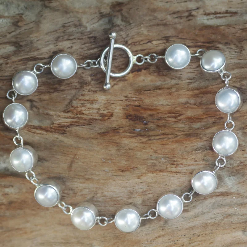 gold locket bracelet for keepsakes -Sterling Contrasts Freshwater Pearl Bridal Bracelet