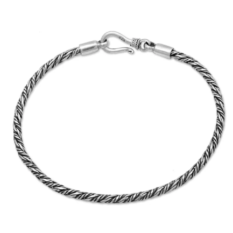 zodiac sign bracelet for women -Sterling Silver Braided Bracelet, 'Woven Secret' (Indonesia) - 7'6" x 9'6"