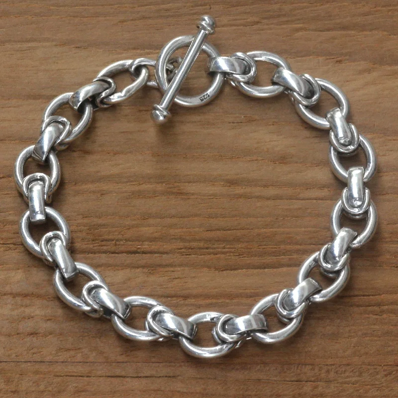 chic layered bracelet for women -Sterling Silver Men's Link Bracelet