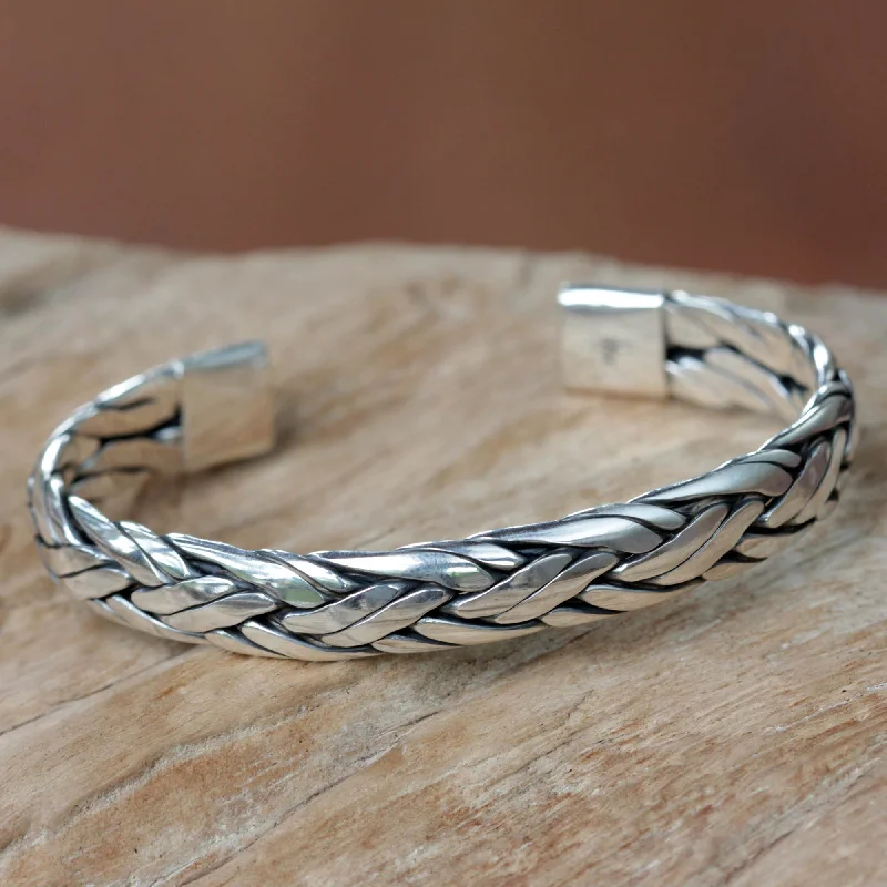 custom initial bracelet for women -Sterling Silver Woven Cuff Bracelet