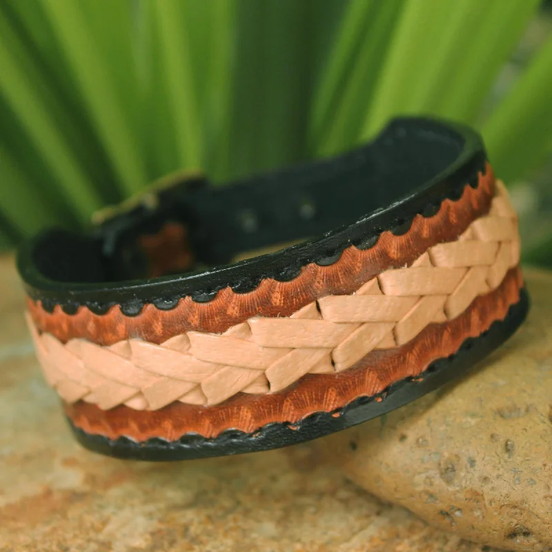 rose gold bracelet for women -Thai Cowboy Brass & Leather Men's Bracelet