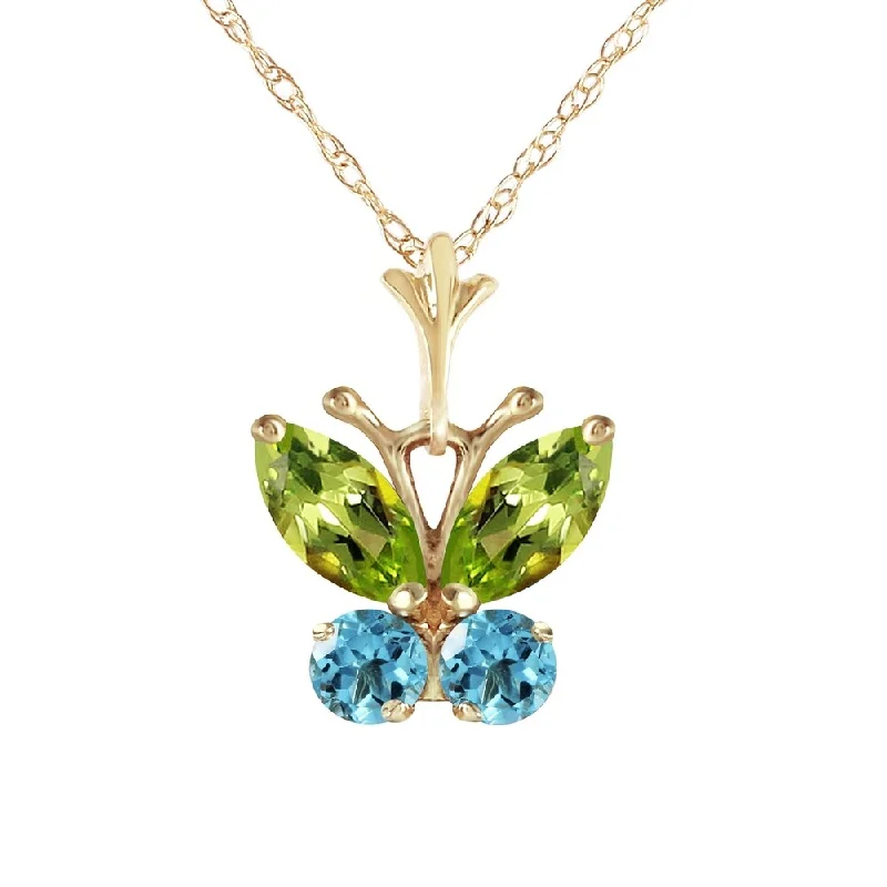 tiny heart necklace for daily wear -0.6 Carat 14K Gold Butterfly Necklace Blue Topaz Peridot