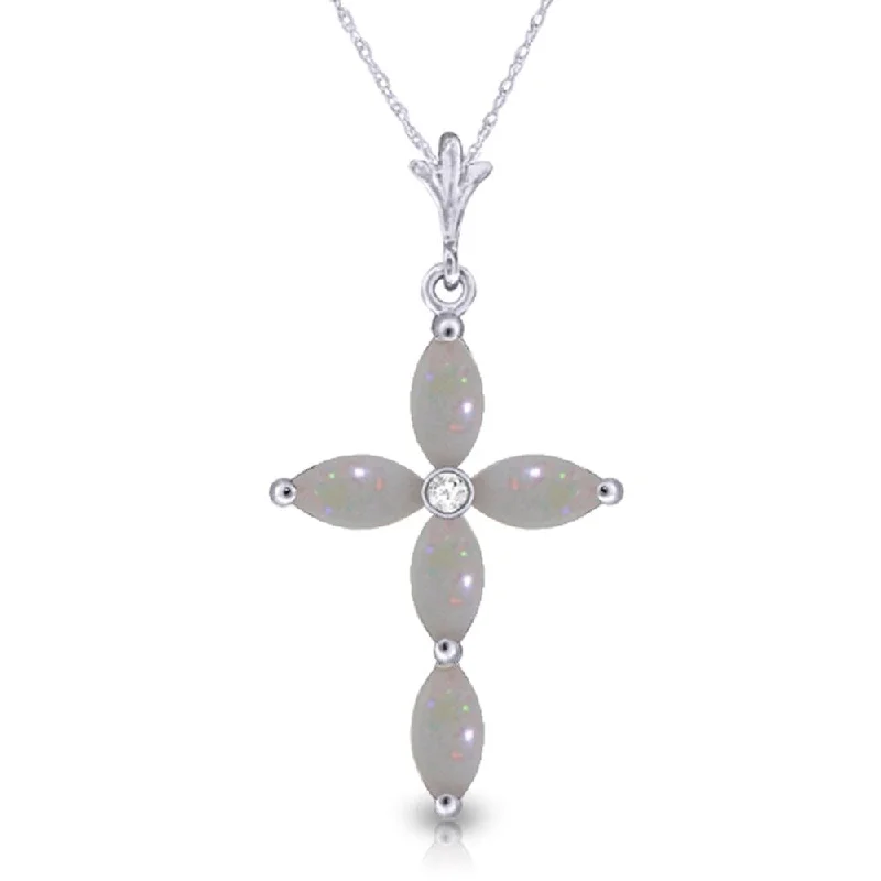 geometric pendant necklace for women -0.69 Carat 14K White Gold Necklace Natural Diamond Opal