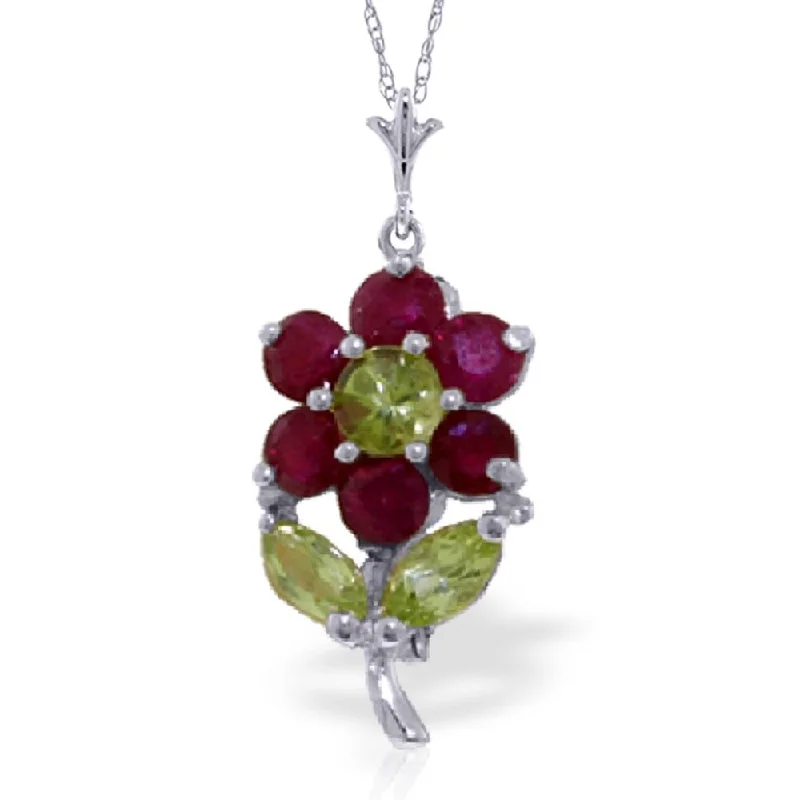 dainty cross necklace for women -1.06 Carat 14K White Gold Flower Necklace Ruby Peridot