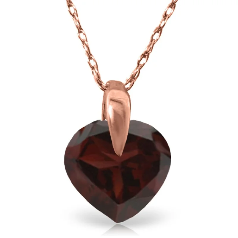 trendy necklace for teens -1.15 Carat 14K Rose Gold Bold Heart Garnet Necklace