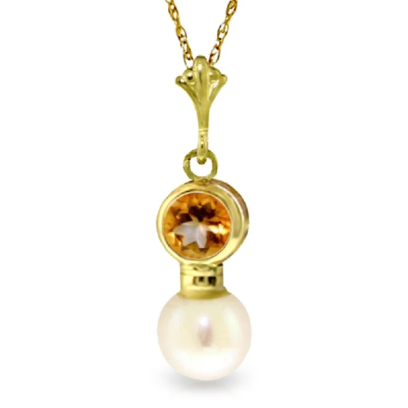 romantic couple necklaces for lovers -1.23 Carat 14K Gold Sunny Rays Citrine Pearl Necklace