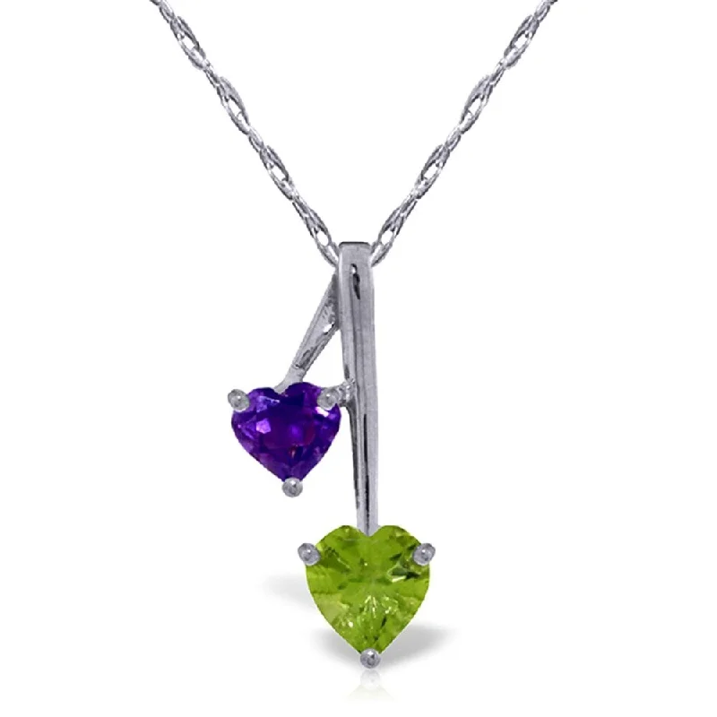 vintage silver necklace for women -1.4 Carat 14K White Gold Hearts Necklace Natural Amethyst Peridot