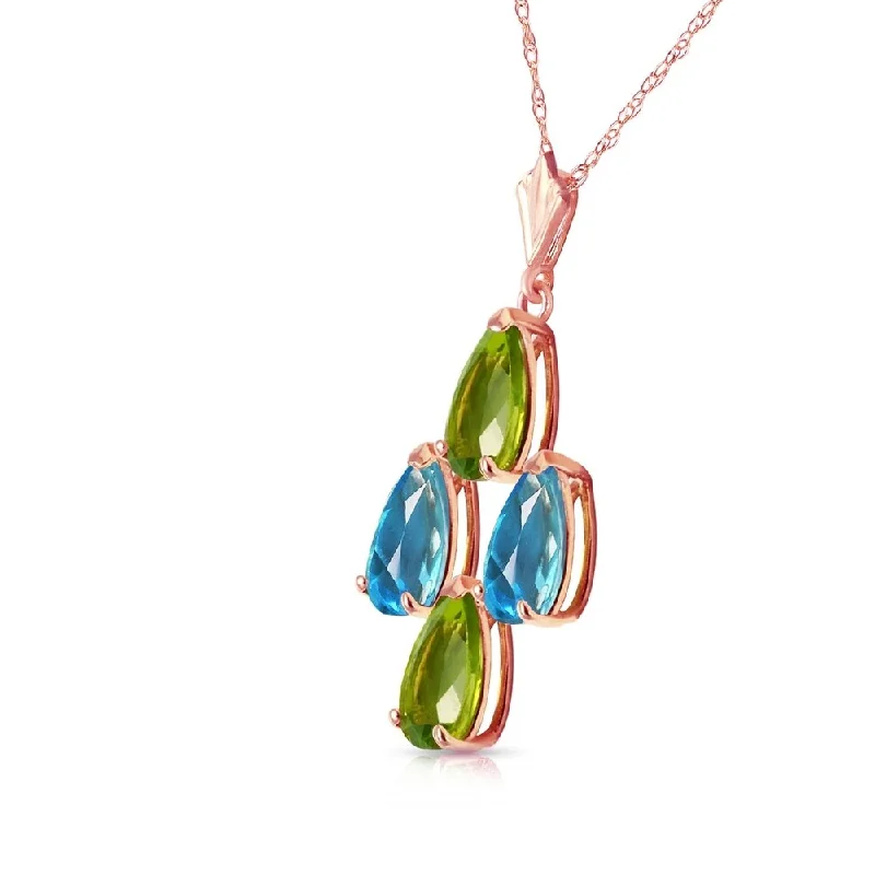 bar necklace for women -1.5 Carat 14K Solid Rose Gold Necklace Natural Blue Topaz Peridot