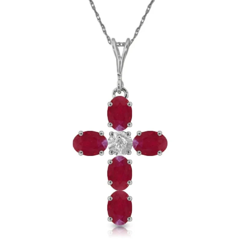 custom family tree necklace -1.75 Carat 14K White Gold Cross Necklace Natural Diamond Ruby