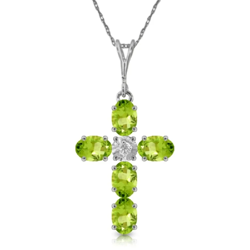 matching couple necklaces -1.88 Carat 14K White Gold Cross Necklace Natural Diamond Peridot