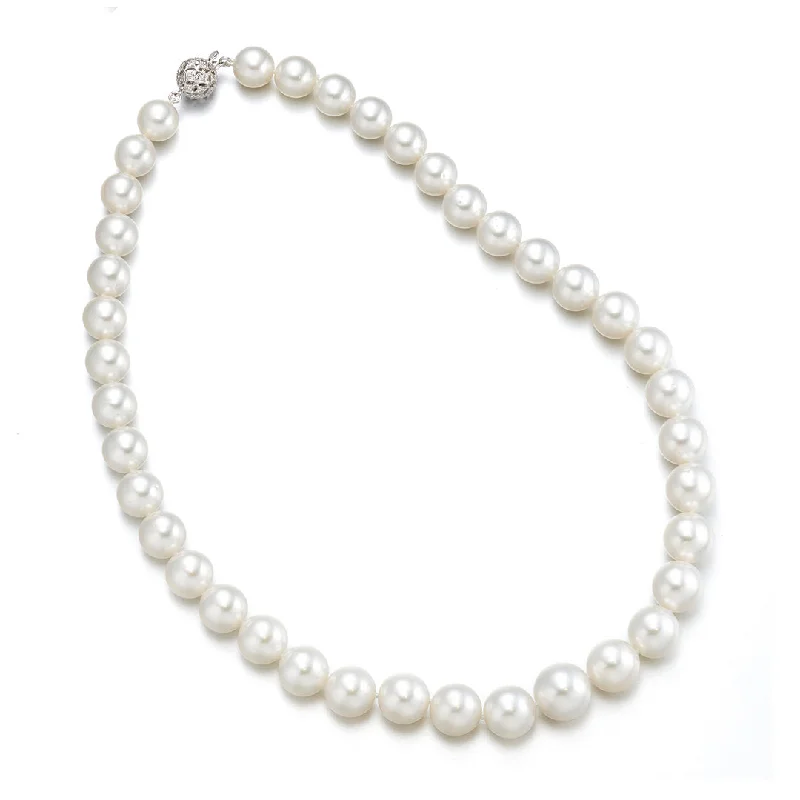 nameplate necklace for women -10-12.9mm South Sea Pearl Necklace with Pierced Diamond Clasp