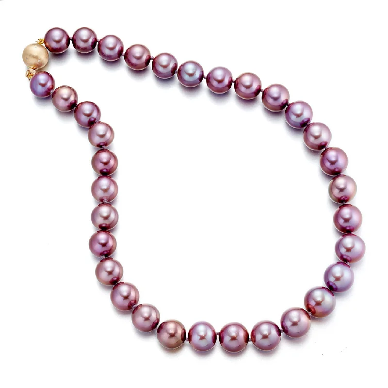 rose gold necklace for women -12-14mm Deep Lavender Pearl Necklace