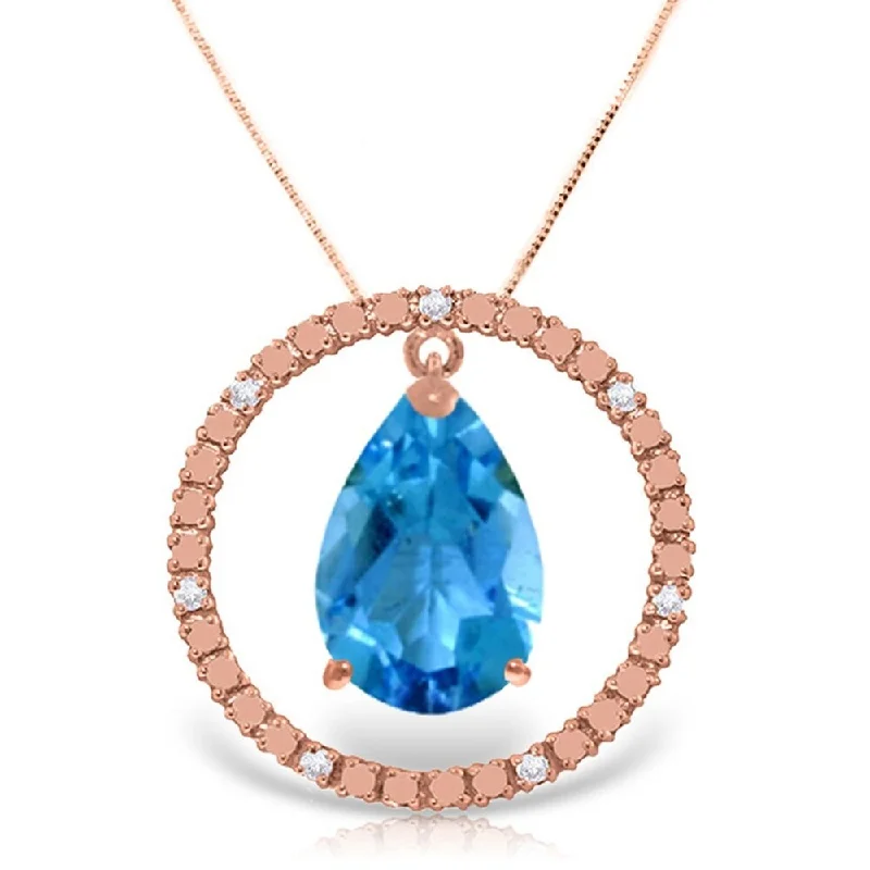 romantic couple necklaces for lovers -14K Rose Gold Diamonds & Blue Topaz Circle of Love Necklace