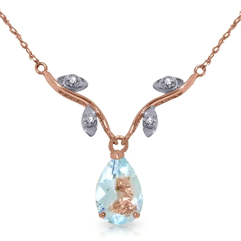 rose gold initial necklace for women -14K Rose Gold Necklace w/ Natural Diamonds & Aquamarine