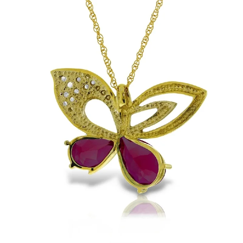 gold chain necklace for men -14K Solid Gold Batterfly Necklace withNatural Diamonds & rubyes