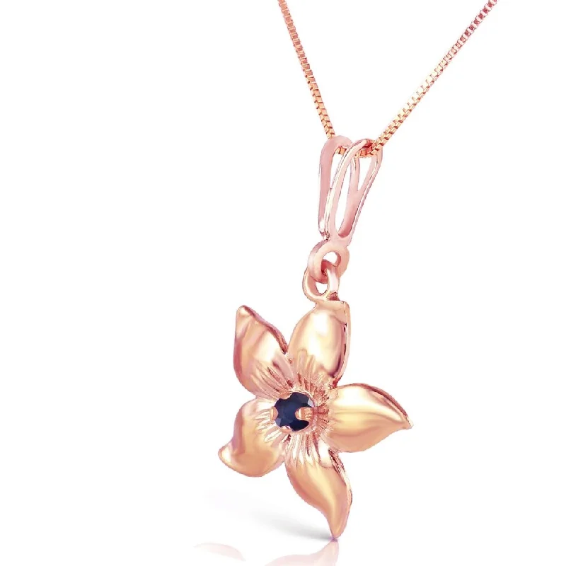 rose gold bar necklace for women -14K Solid Rose Gold Flower Necklace with Natural Sapphire