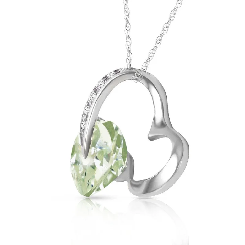 gold nameplate necklace for women -14K Solid White Gold Heart Necklace with Natural Diamond & Green Amethyst