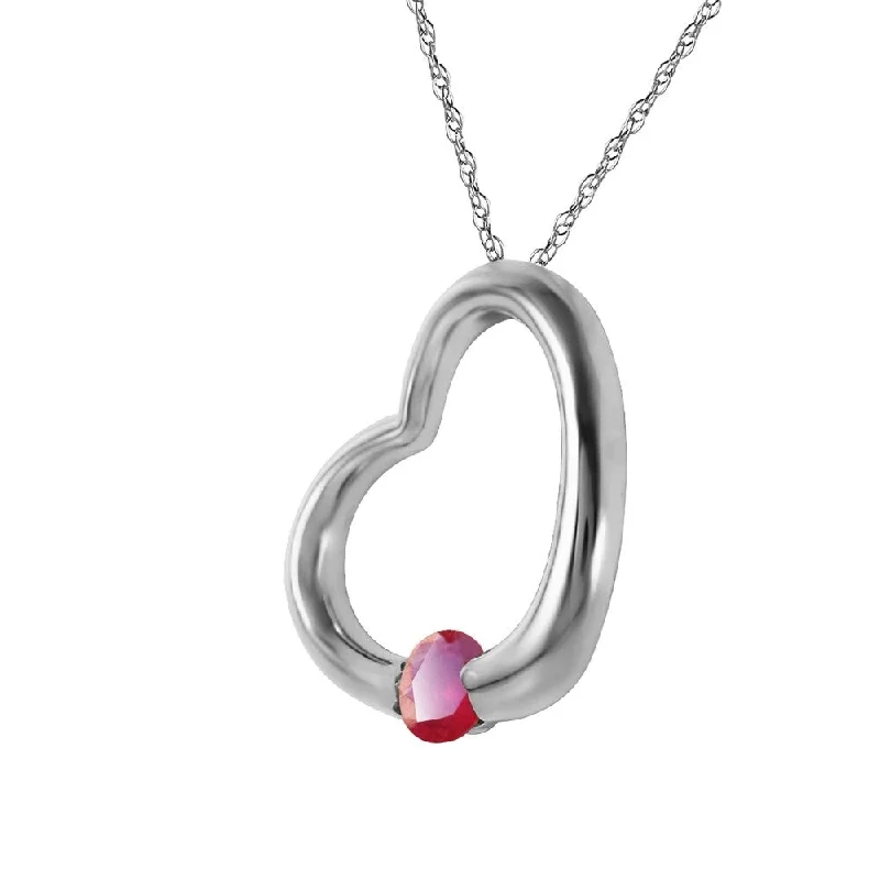 heart locket necklace for gifts -14K Solid White Gold Heart Necklace with Natural Ruby