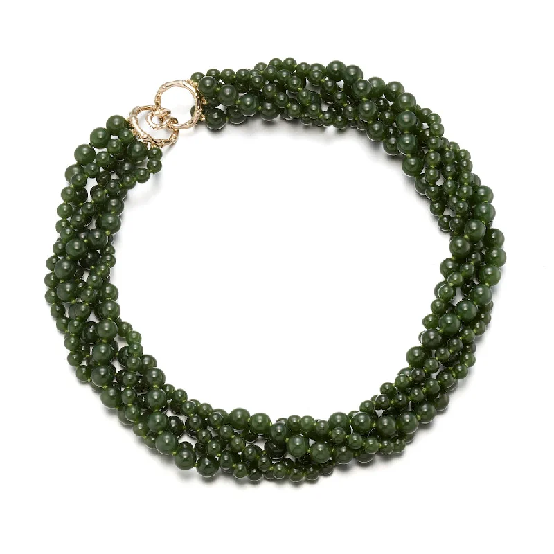 geometric pendant necklace for women -5-Strand Green Nephrite Jade Twist Necklace