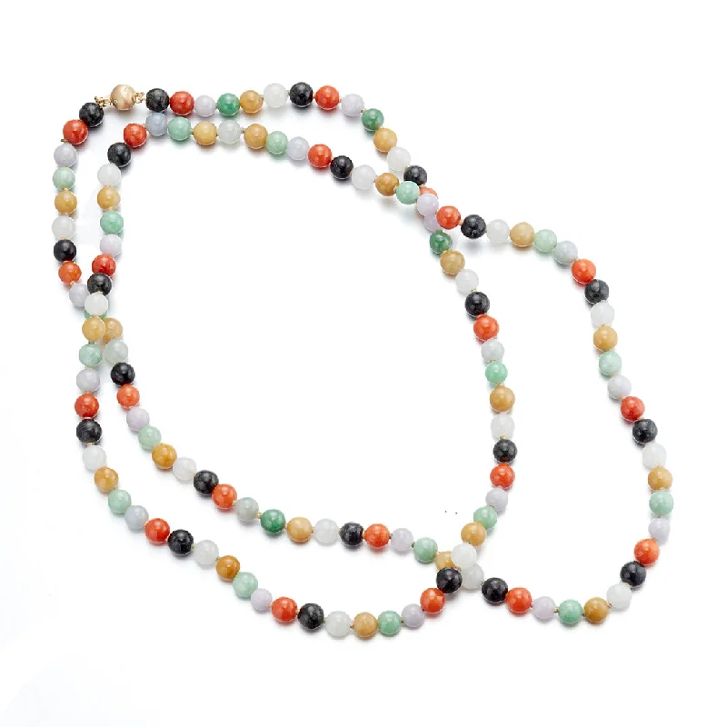 diamond pendant necklace for women -6mm Multi-Color Jade Long Necklace