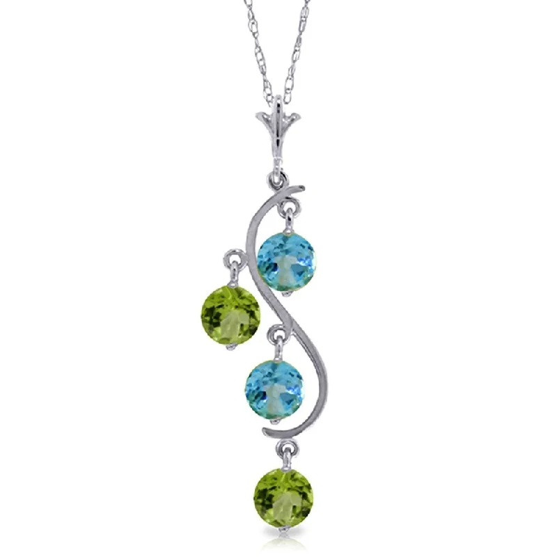 layered chain necklace for women -2.3 Carat 14K White Gold Necklace Natural Peridot Blue Topaz