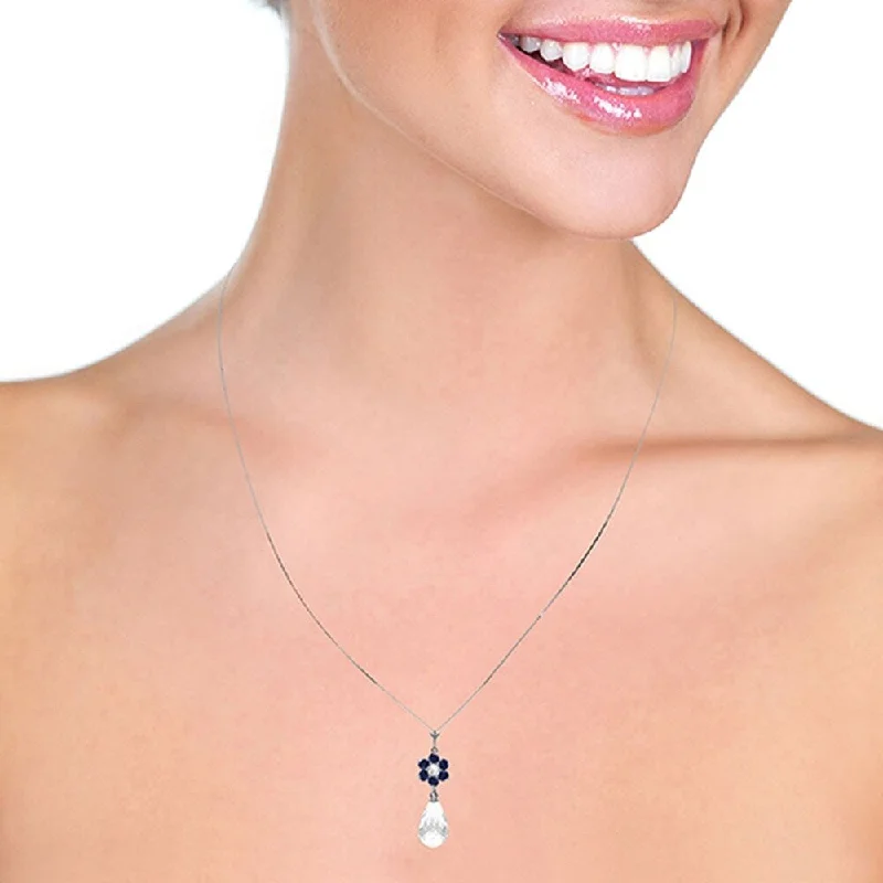 gold chain necklace for layering -2.78 Carat 14K Solid White Gold Necklace Sapphire, White Topaz Diamond