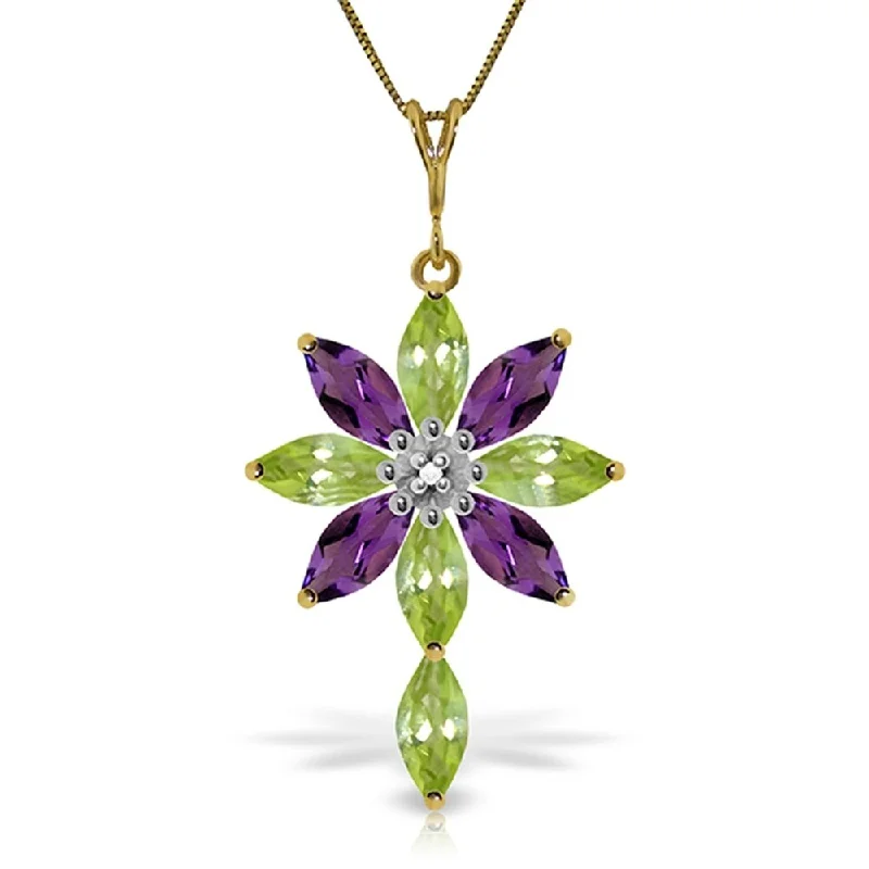 double layered necklace for women -2 Carat 14K Gold Necklace Diamond, Peridot Amethyst