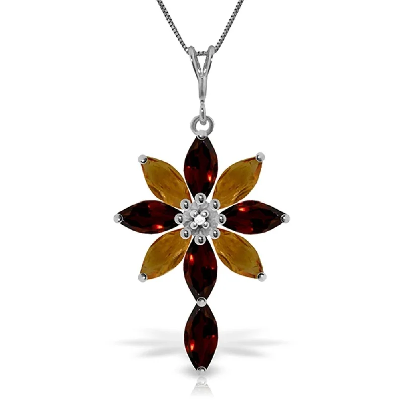 silver heart necklace for women -2 Carat 14K White Gold Necklace Diamond, Garnet Citrine