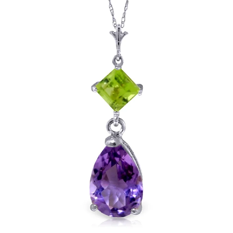 vintage silver necklace for women -2 Carat 14K White Gold Necklace Purple Amethyst Peridot