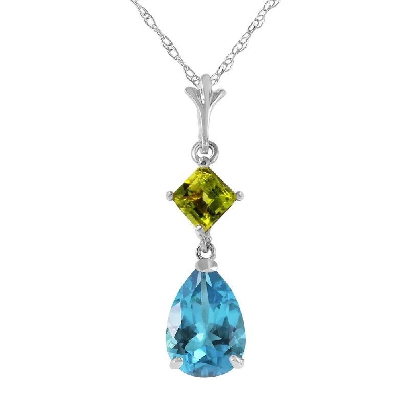 bohemian style necklace for women -2 Carat 14K White Gold Roll in The Grass Blue Topaz Peridot Necklace