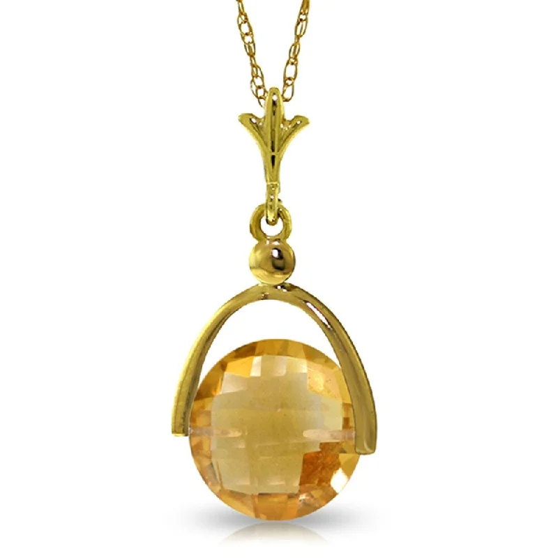 personalized name necklace for women -3.25 Carat 14K Gold Necklace Checkerboard Cut Citrine