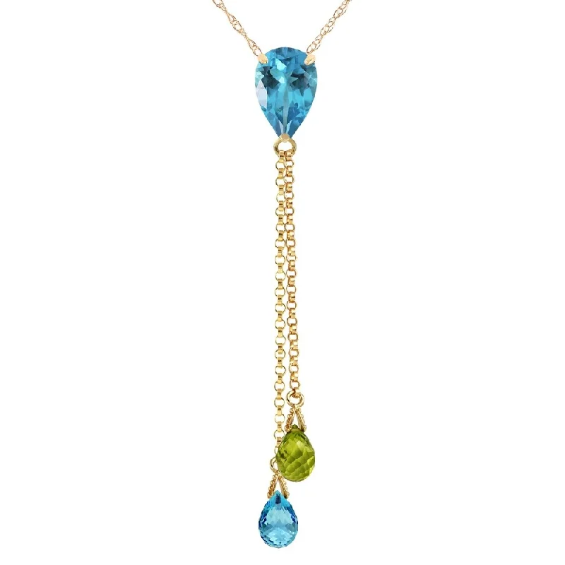 vintage pendant necklace for women -3.75 Carat 14K Gold Necklace Blue Topaz Peridot