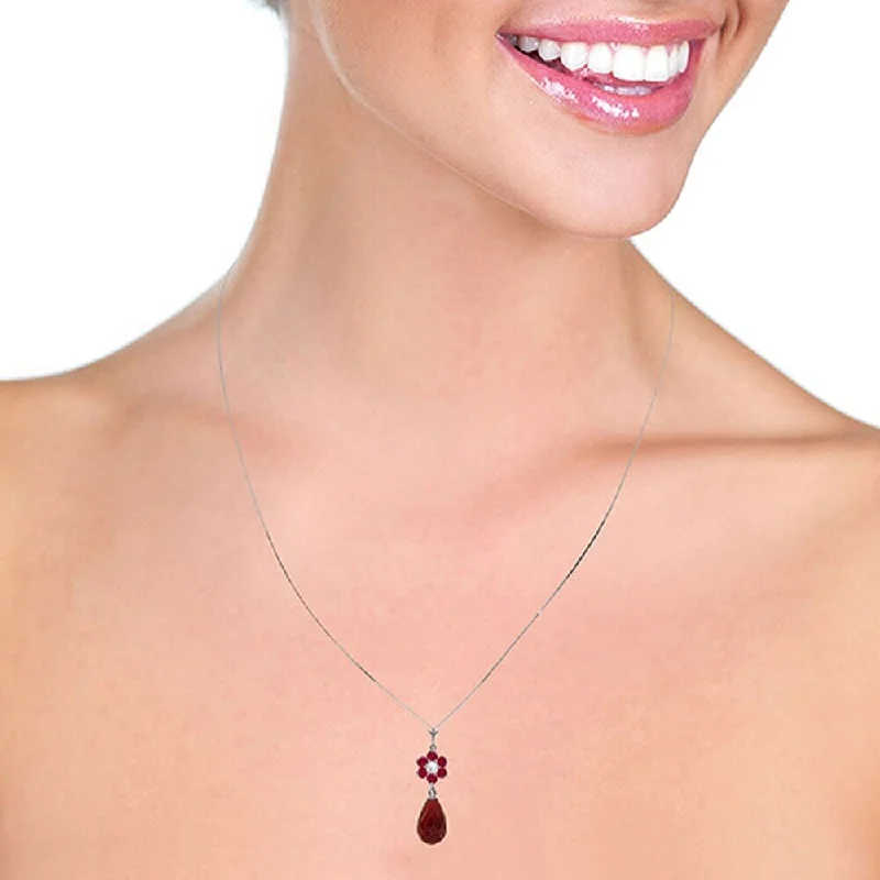 double heart necklace for couples -3.83 Carat 14K Solid White Gold Necklace Natural Ruby Diamond