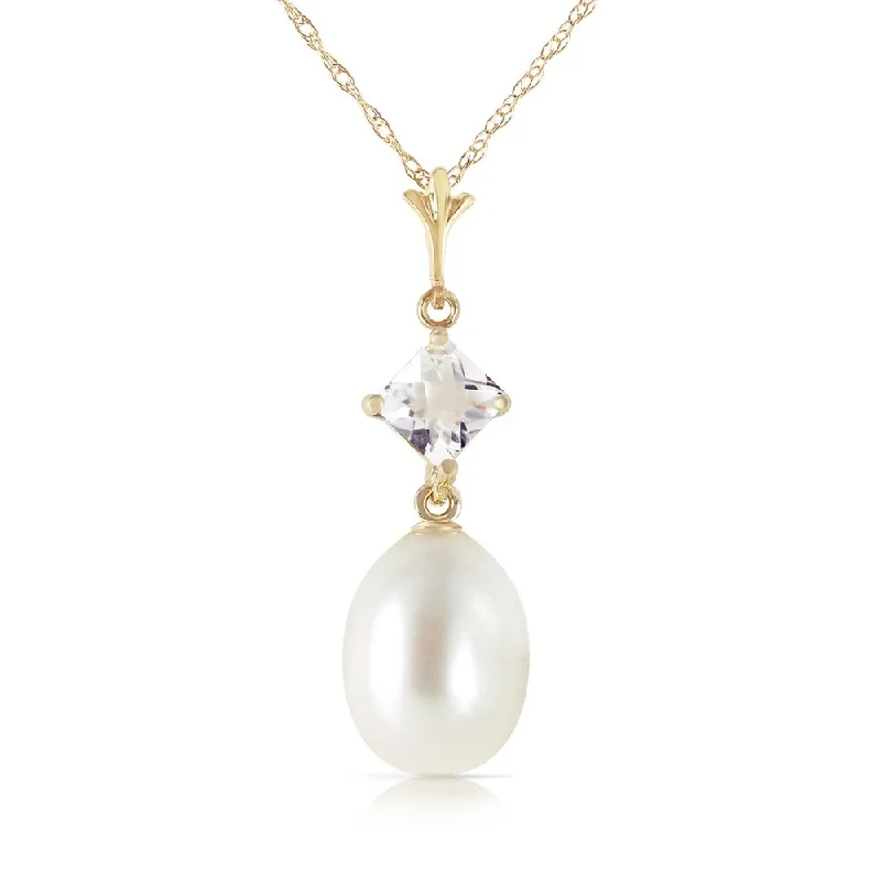 birthstone necklace for moms -4.5 Carat 14K Solid Gold Intimations White Topaz pearl Necklace