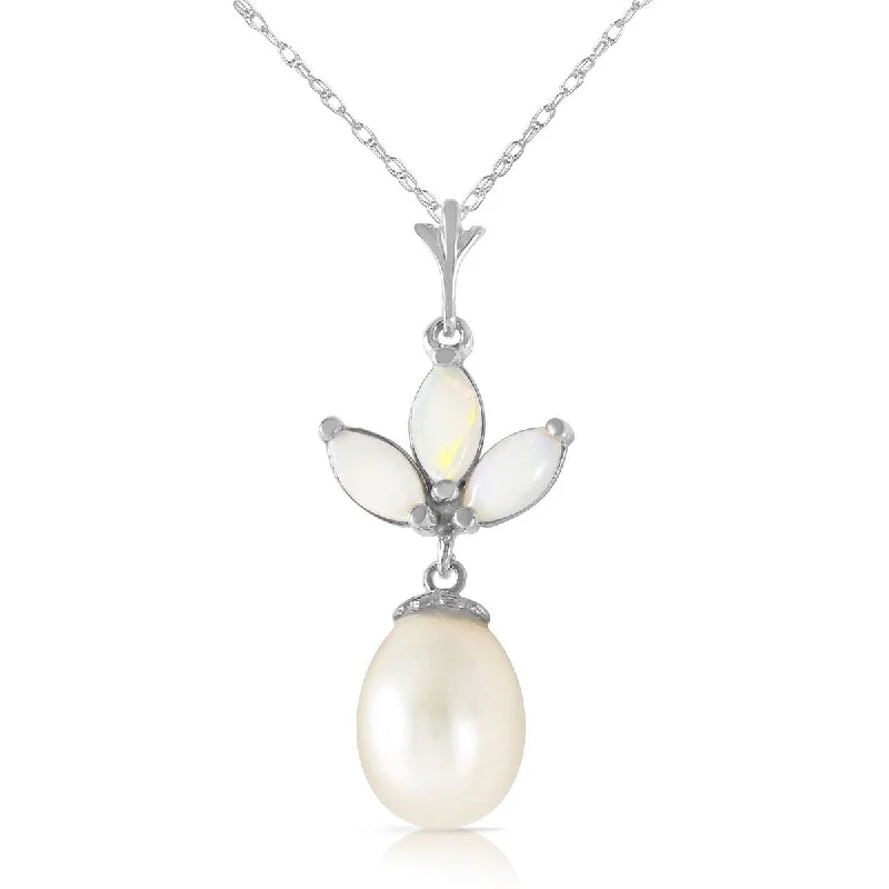 layered chain necklace for women -4.75 Carat 14K Solid Gold Gemstone Necklace Genuine Pearl Opal