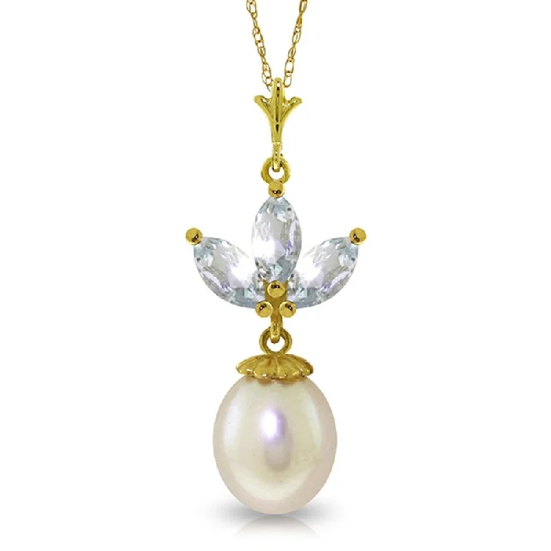 dainty gold necklace for layering -4.75 Carat 14K Solid Gold Necklace pearl Aquamarine