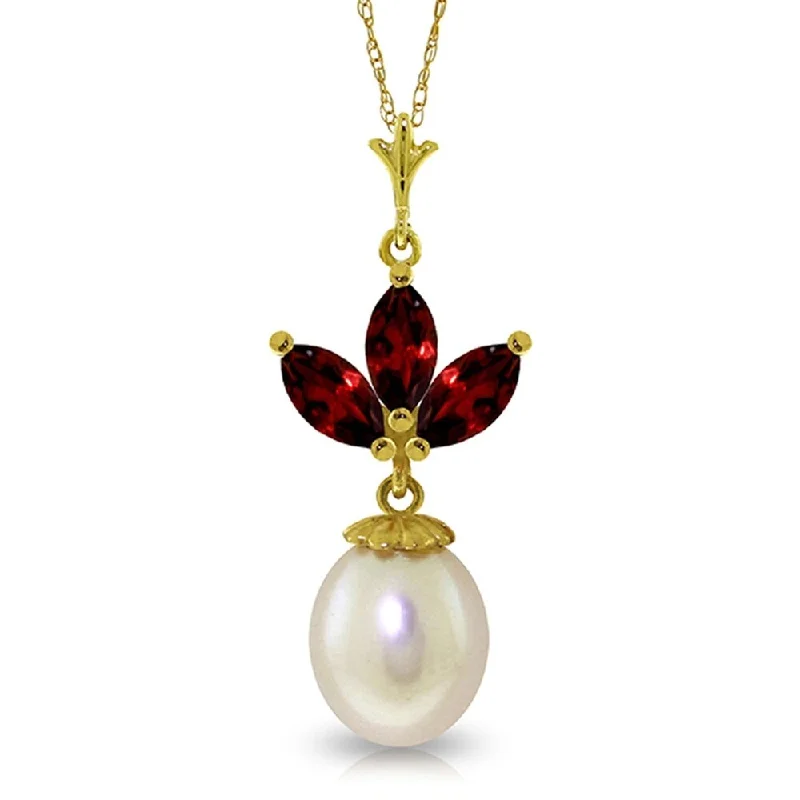 crescent moon necklace for women -4.75 Carat 14K Solid Gold Necklace pearl Garnet