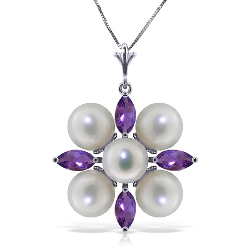 vintage silver necklace for women -6.3 Carat 14K Solid White Gold Loving Embrace Amethyst pearl Necklace