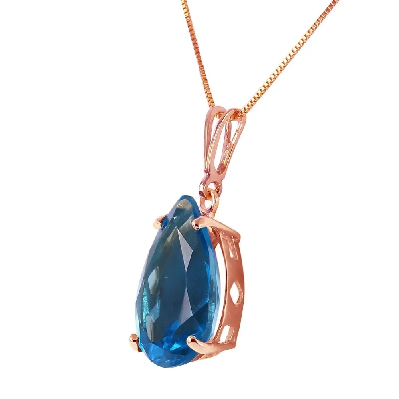 custom engraved necklace for couples -6.5 Carat 14K Solid Rose Gold Teardrop Blue Topaz Necklace