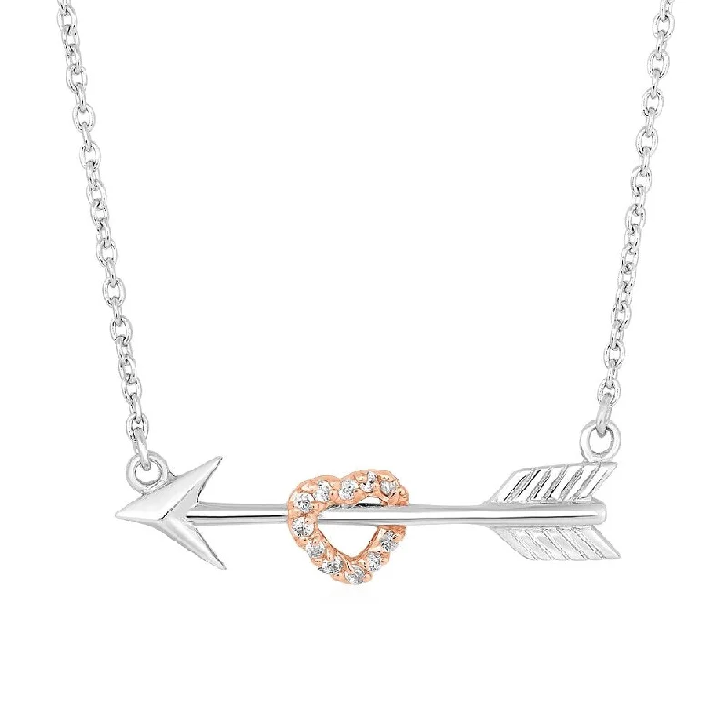 luxury diamond necklace for special occasions -Arrow Necklace with Rose Finish Heart and Cubic Zirconia in Sterling Silver