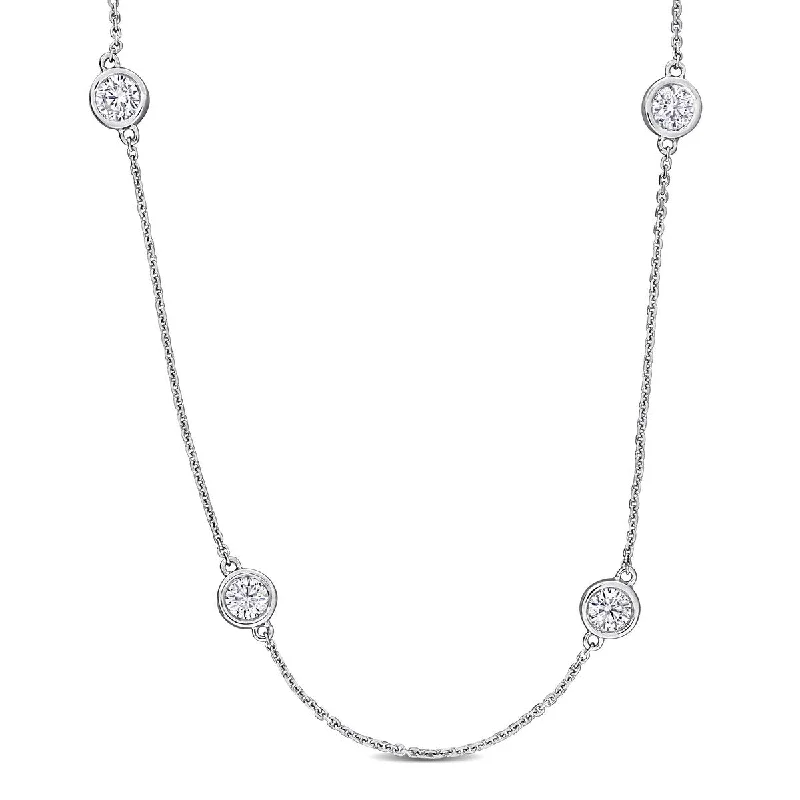 multi-strand necklace for women -Created Forever 4ct TW Lab-Grown Diamond Station Necklace in 14k White Gold - 32 in