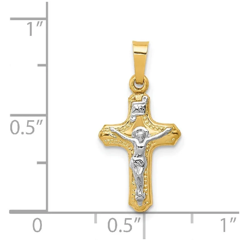 crescent moon necklace for women -Diamond2Deal 14k White and Yellow Gold Polished and Textured INRI Crucifix Pendant (L- 22.75 mm, W- 11 mm)